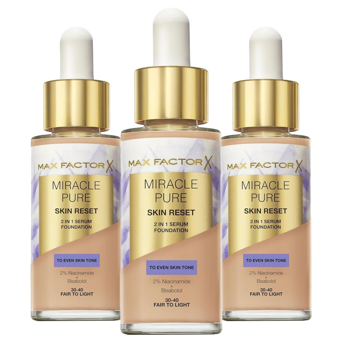 Max Factor Miracle Pure Skin Reset Foundation 30-40 Fair to Light 3 stuks