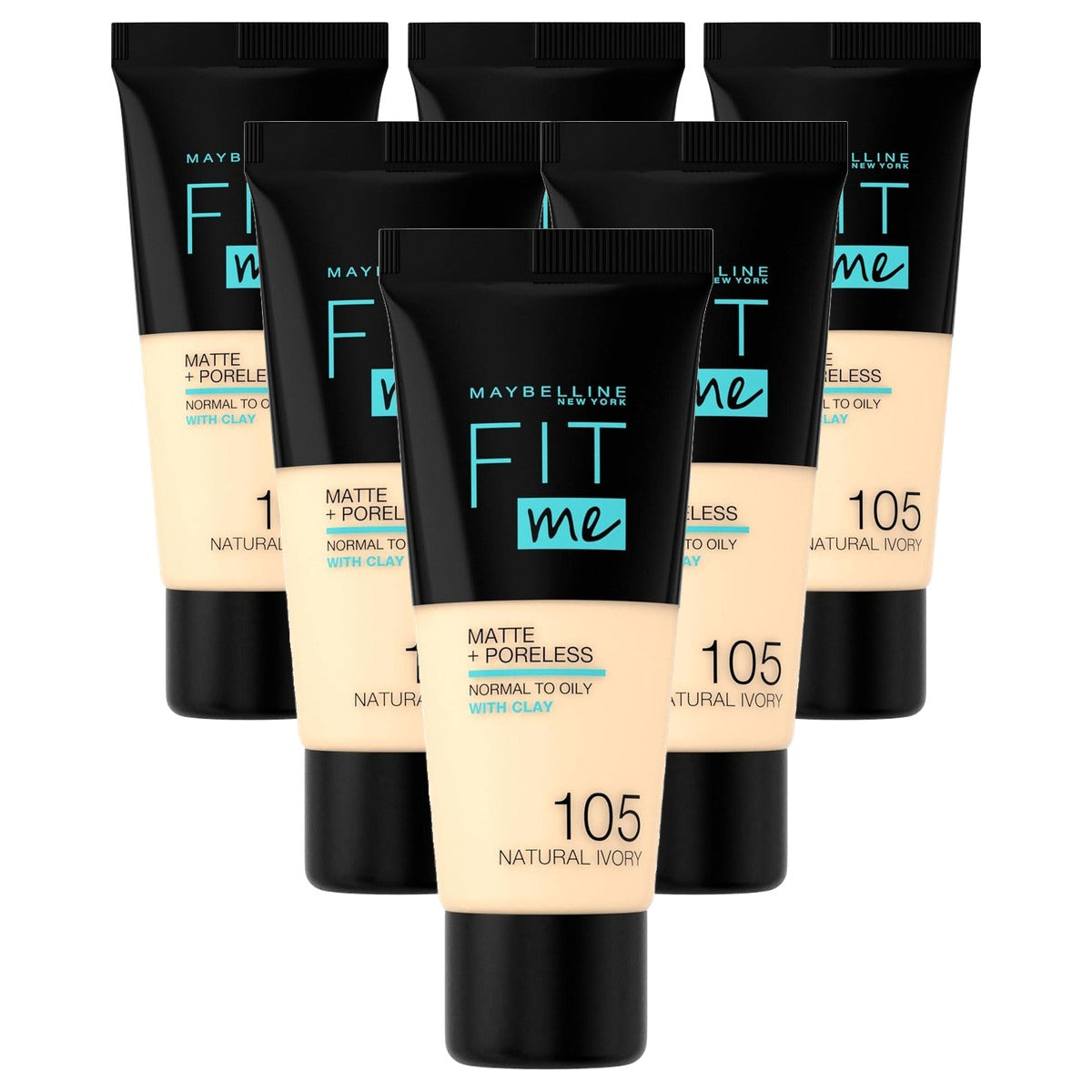 MAYBELLINE Fit Me Matte Poreless 105 Natural Ivory 30 ml - 6 stuks