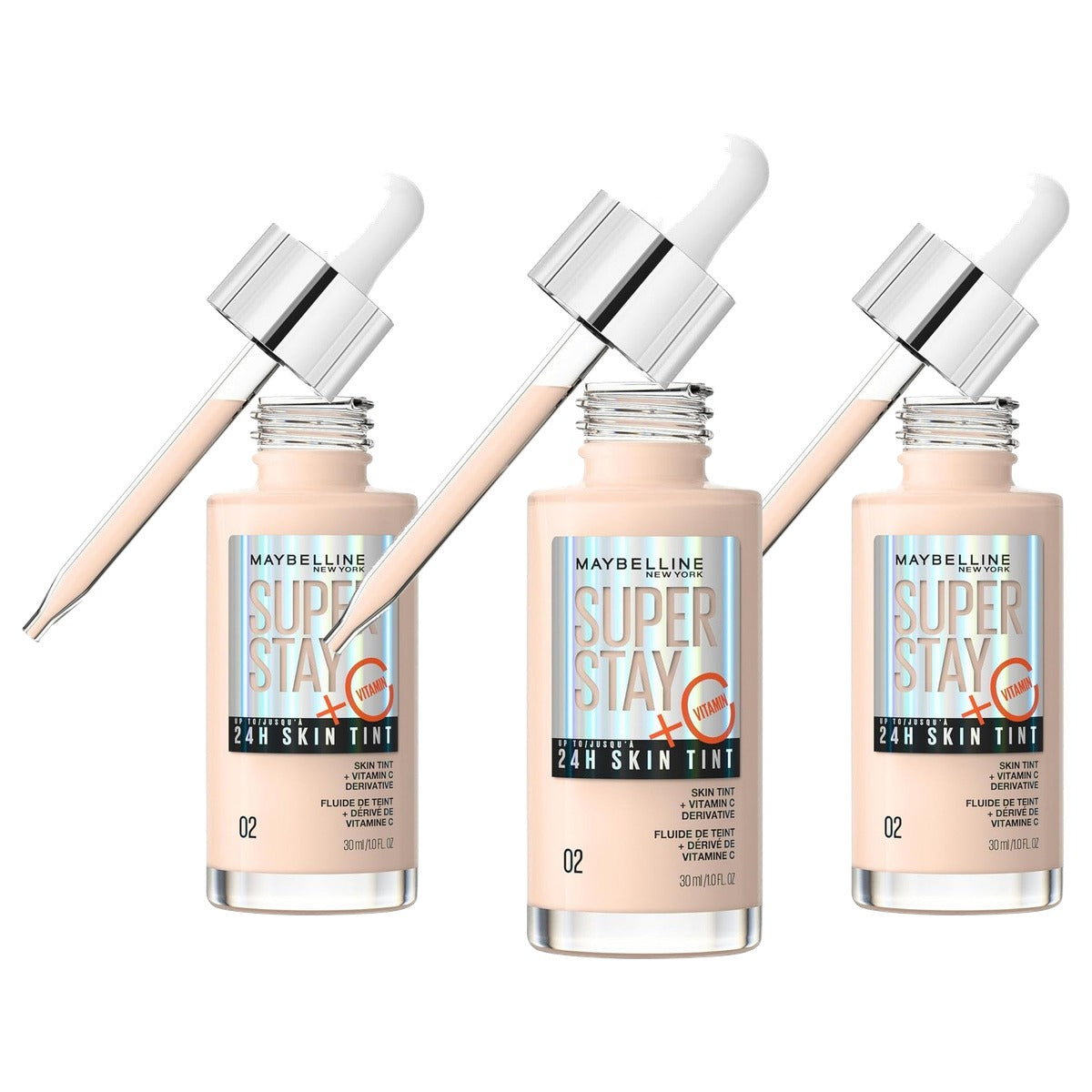 MAYBELLINE Super Stay Skin Tint Foundation nr. 2, 30 ml - 3 stuks