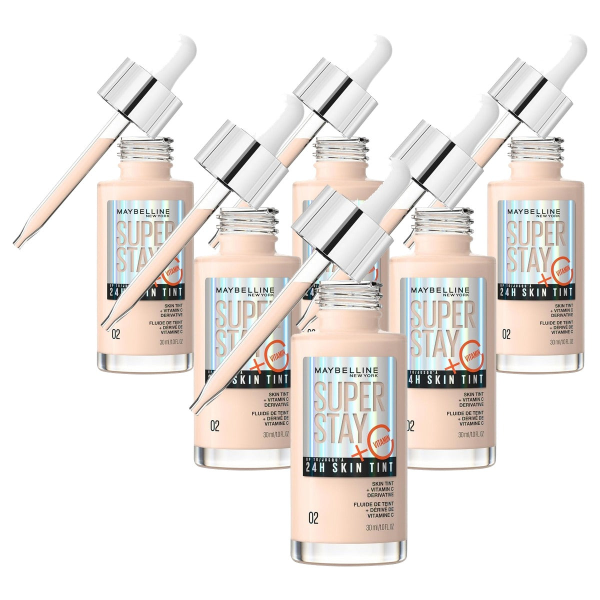 MAYBELLINE Super Stay Skin Tint Foundation nr. 2 30 ml - 6 stuks