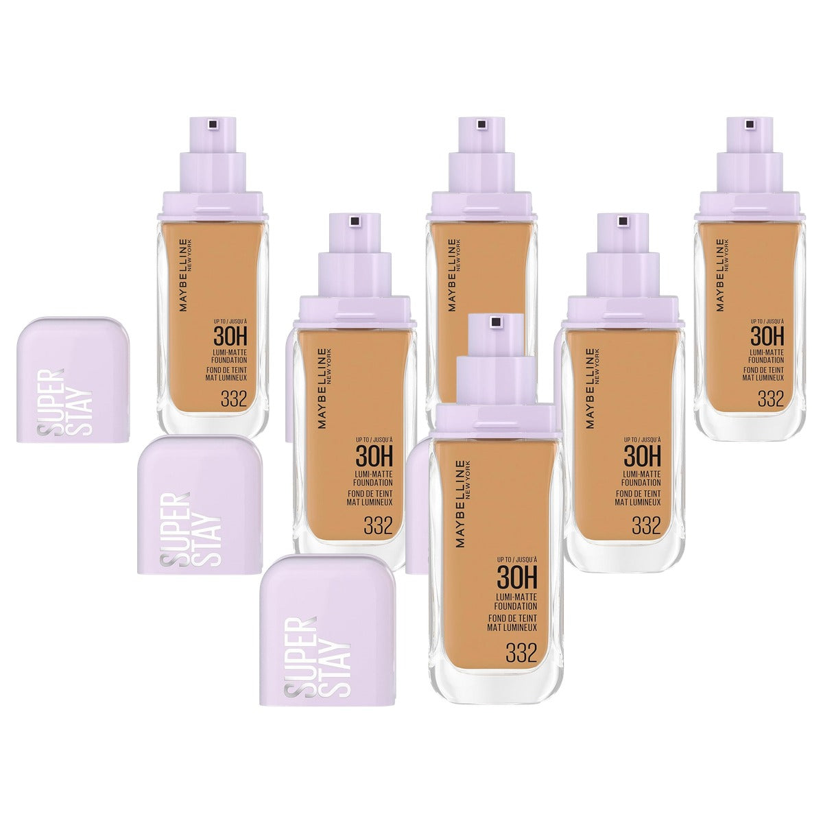 MAYBELLINE Superstay 30H Lumi-mat Foundation Kleur 332 - 6 stuks