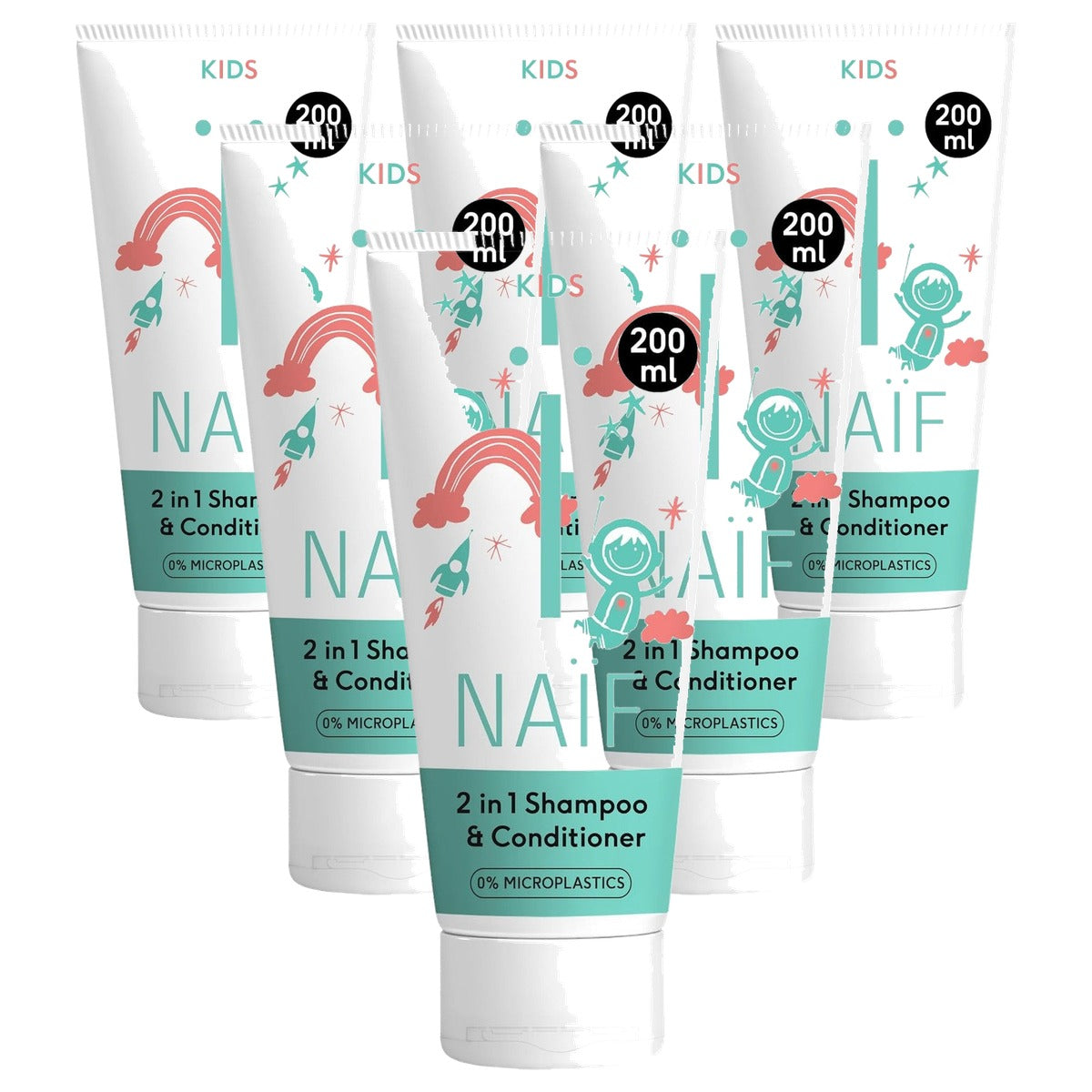 Naïf 2-in-1 kindershampoo & spoeling 6 x 200 ml - Voordeelverpakking