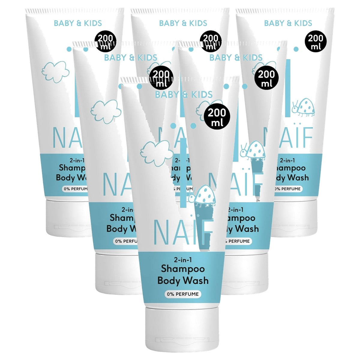 Naïf 2-in-1 shampoo & douchegel 0% parfum 6 x 200 ml - Voordeelverpakking