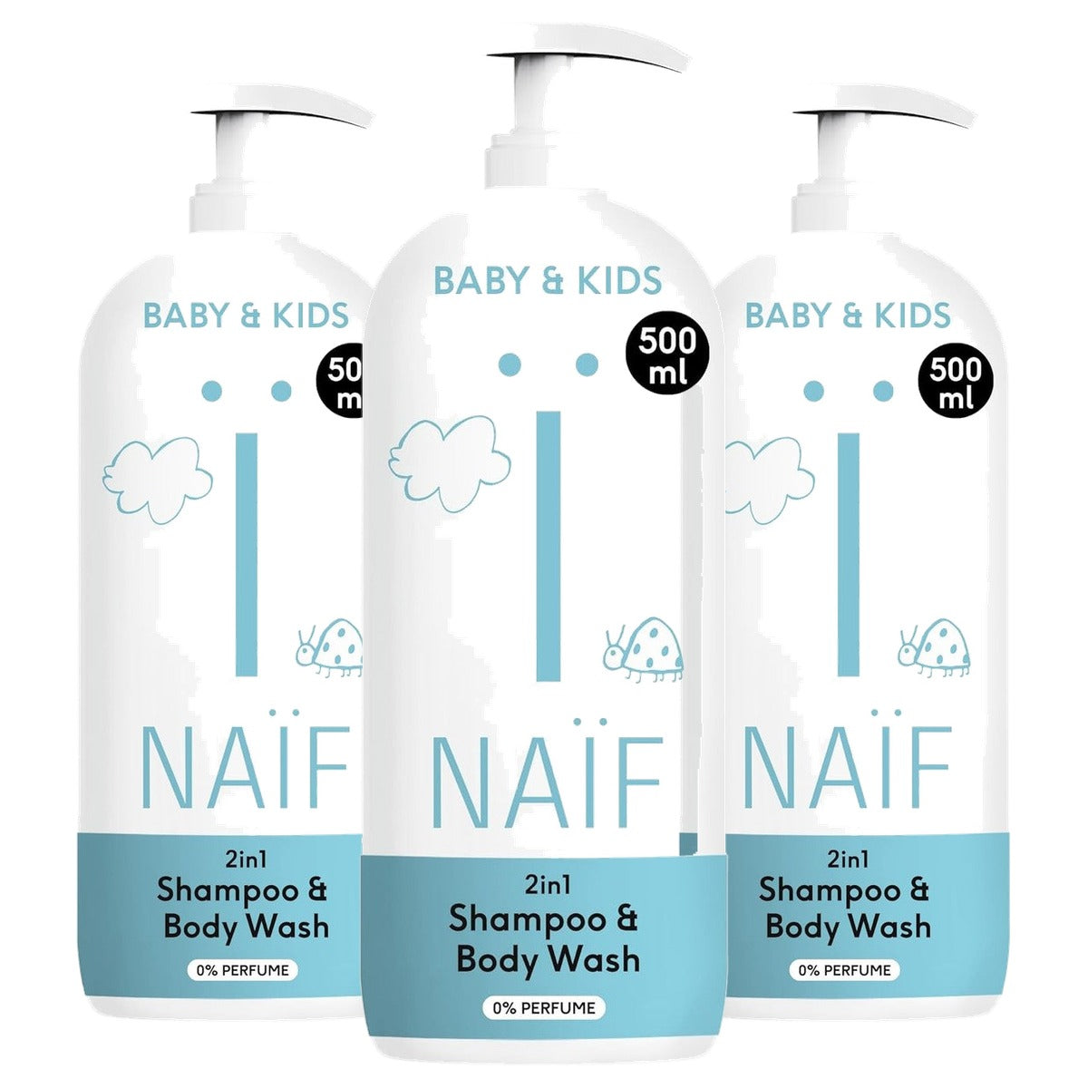 Naïf 2-in-1 Shampoo & Douchegel 0% Parfum 3 x 500 ml - Voordeelverpakking