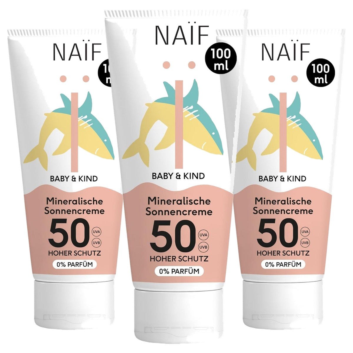 Naïf Minerale zonnebrandcrème SPF 50 baby & kind 3 x 100 ml - Voordeelverpakking