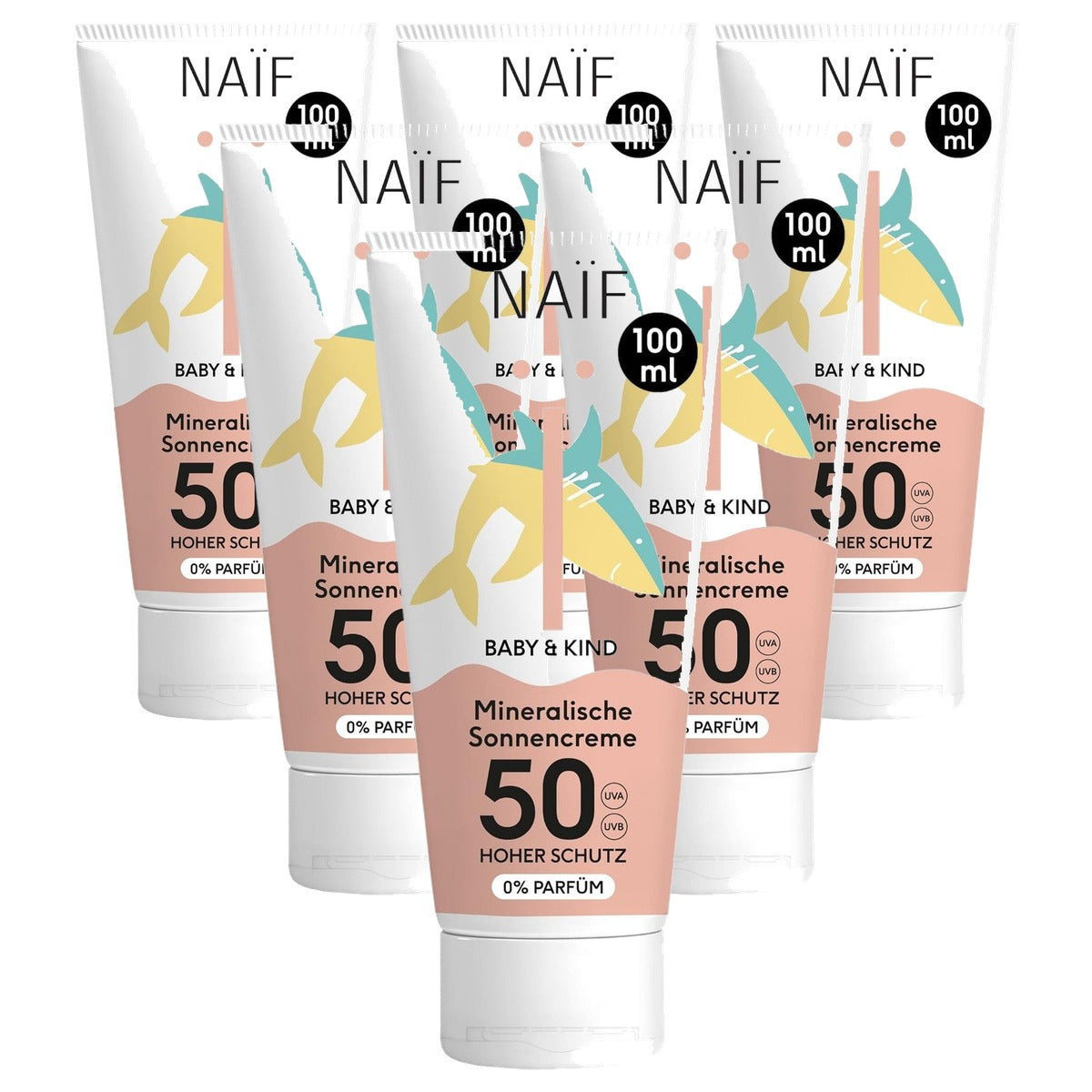 Naïf Minerale zonnebrandcrème SPF 50 baby & kind 6 x 100 ml - Voordeelverpakking