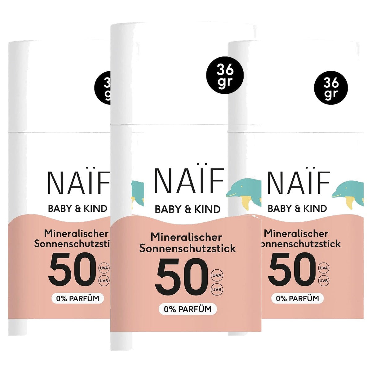 Naïf Minerale Zonnebrandstick SPF 50 Baby & Kind 3 x 36 g - Voordeelverpakking