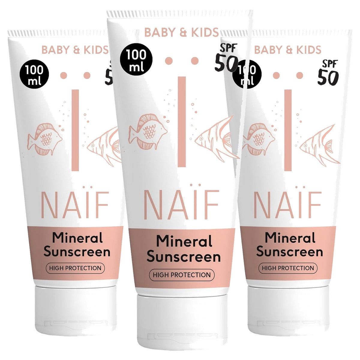 Naïf Minerale Zonnecrème Baby & Kind SPF 50 3 x 100 ml - Voordeelverpakking