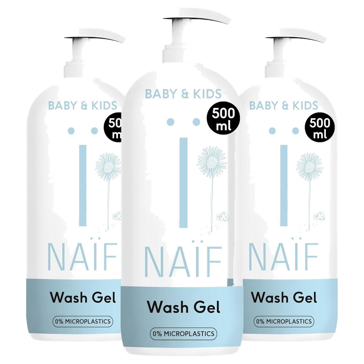 Naïf Verzorgende Wasgel voor Baby's en Kinderen 3 x 500 ml - Voordeelverpakking