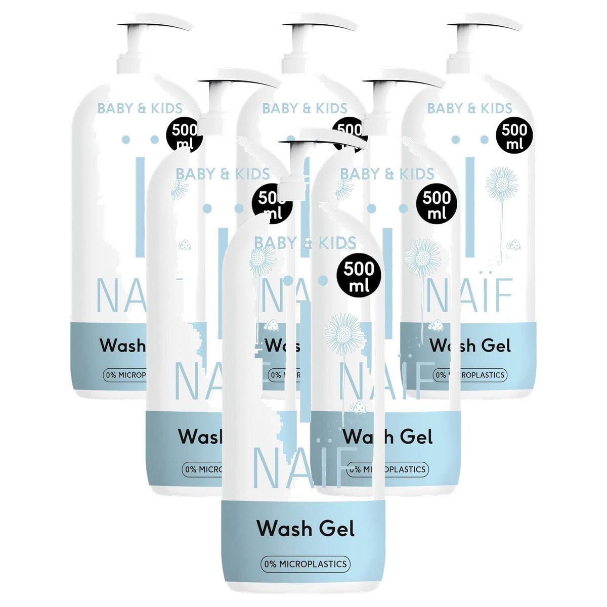 Naïf Verzorgende Wasgel voor Baby's en Kinderen 6 x 500 ml - Voordeelverpakking
