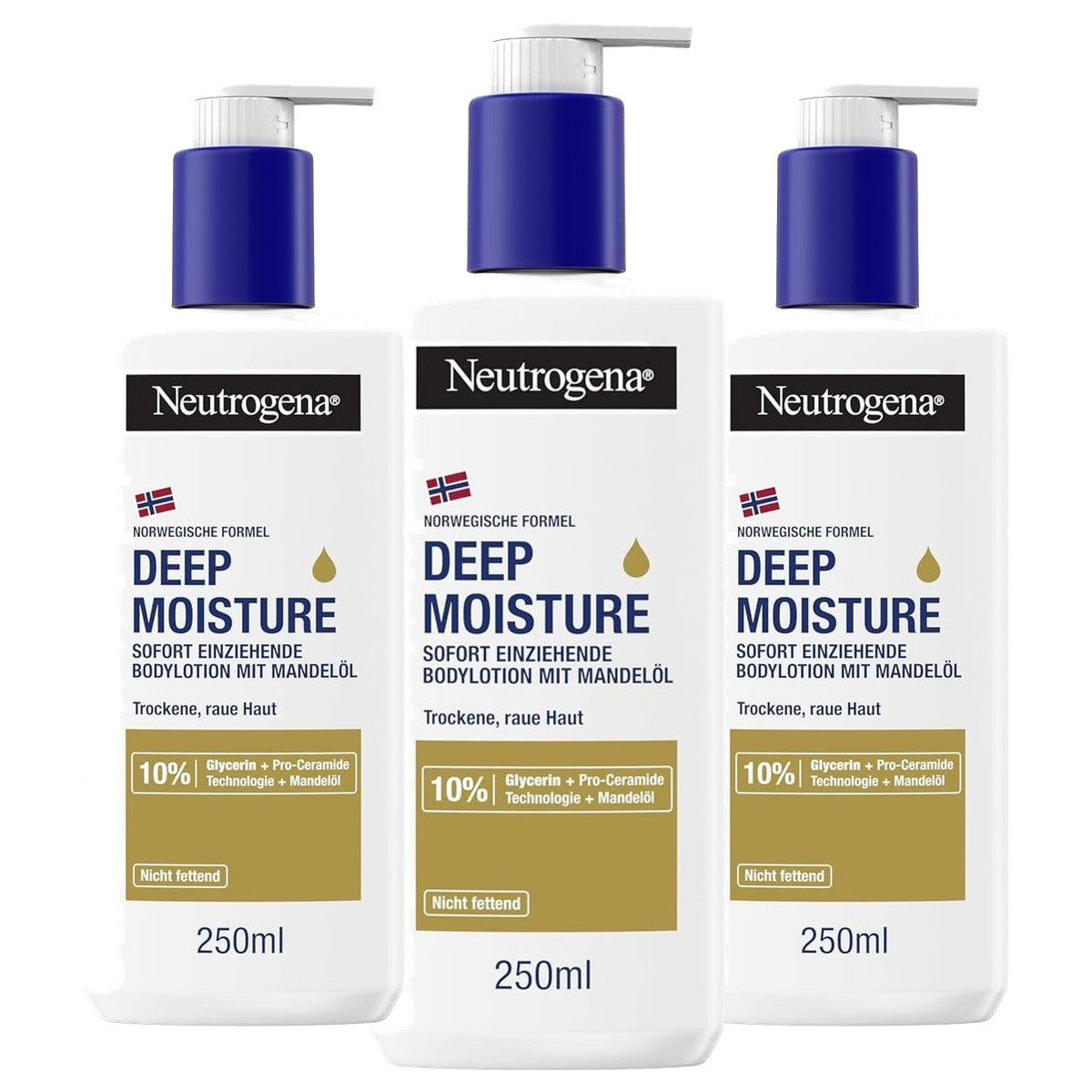 Neutrogena Deep Moisture Bodylotion amandelolie 3 x 250 ml - Voordeelverpakking