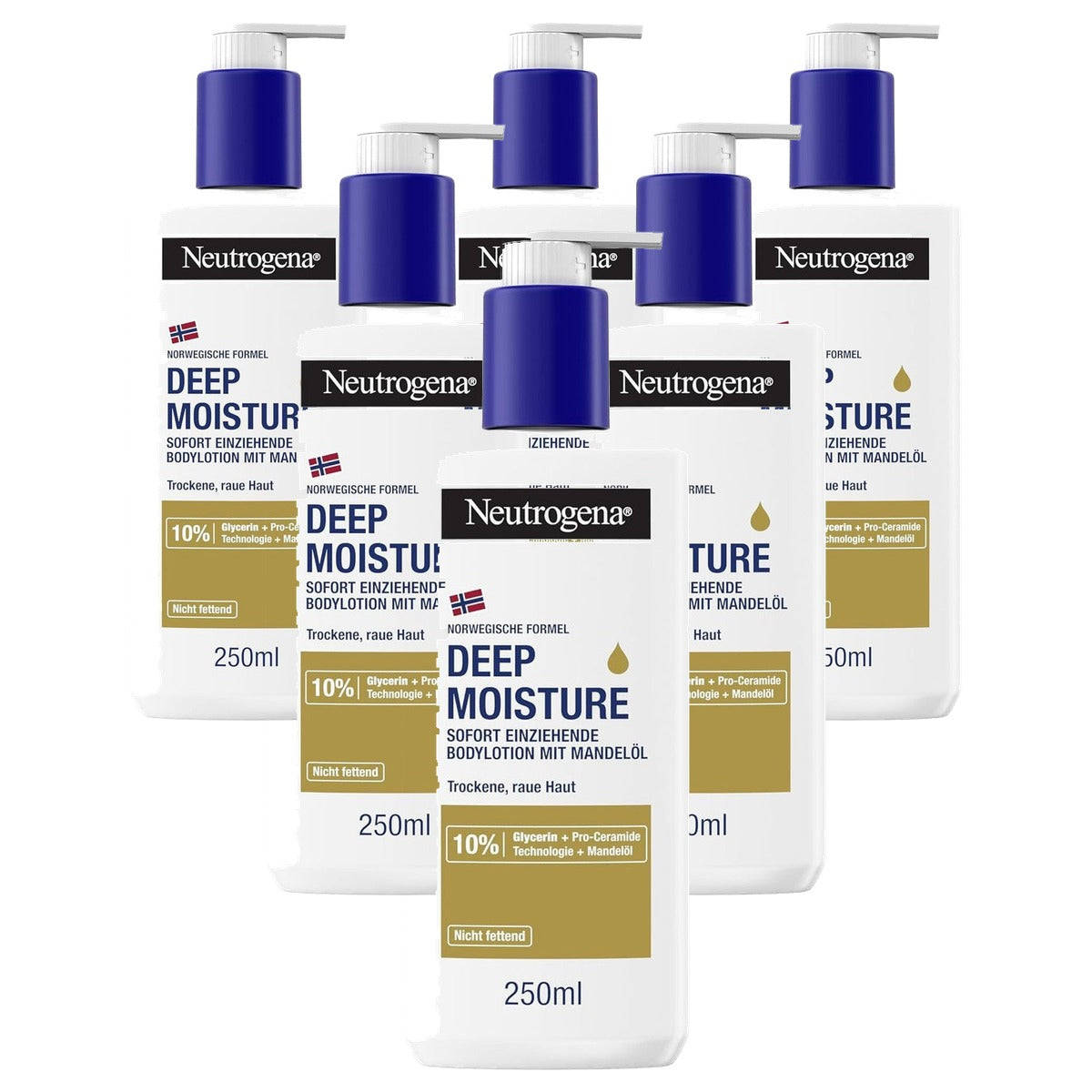 Neutrogena Deep Moisture Bodylotion amandelolie 6 x 250 ml - Voordeelverpakking