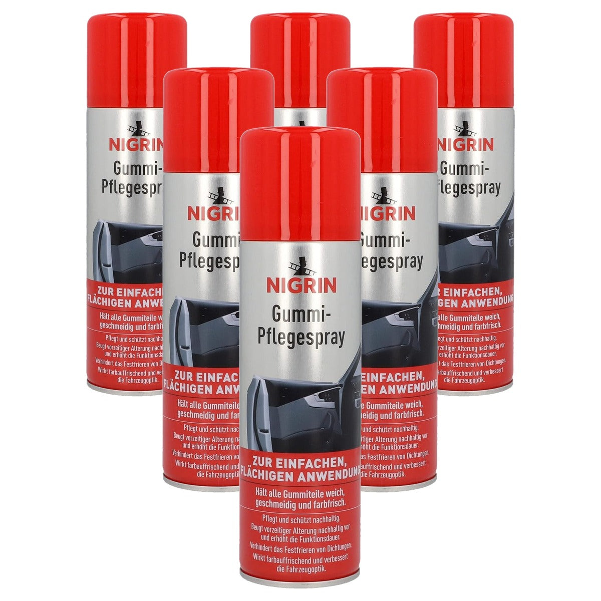 NIGRIN 74056 rubber-onderhoudsspray 6 x 300 ml - Voordeelverpakking