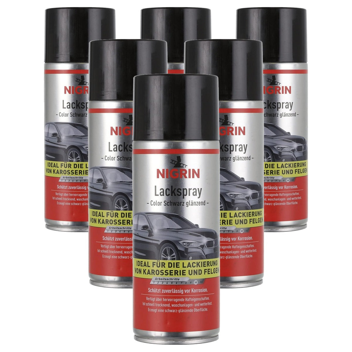 Nigrin 74113 Lakspray zwart glanzend 6 x 400 ml - Voordeelverpakking