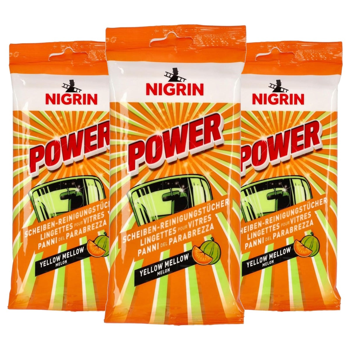 NIGRIN POWER ruitenreinigingsdoeken Yellow Mellow 20 doeken - 3-pack
