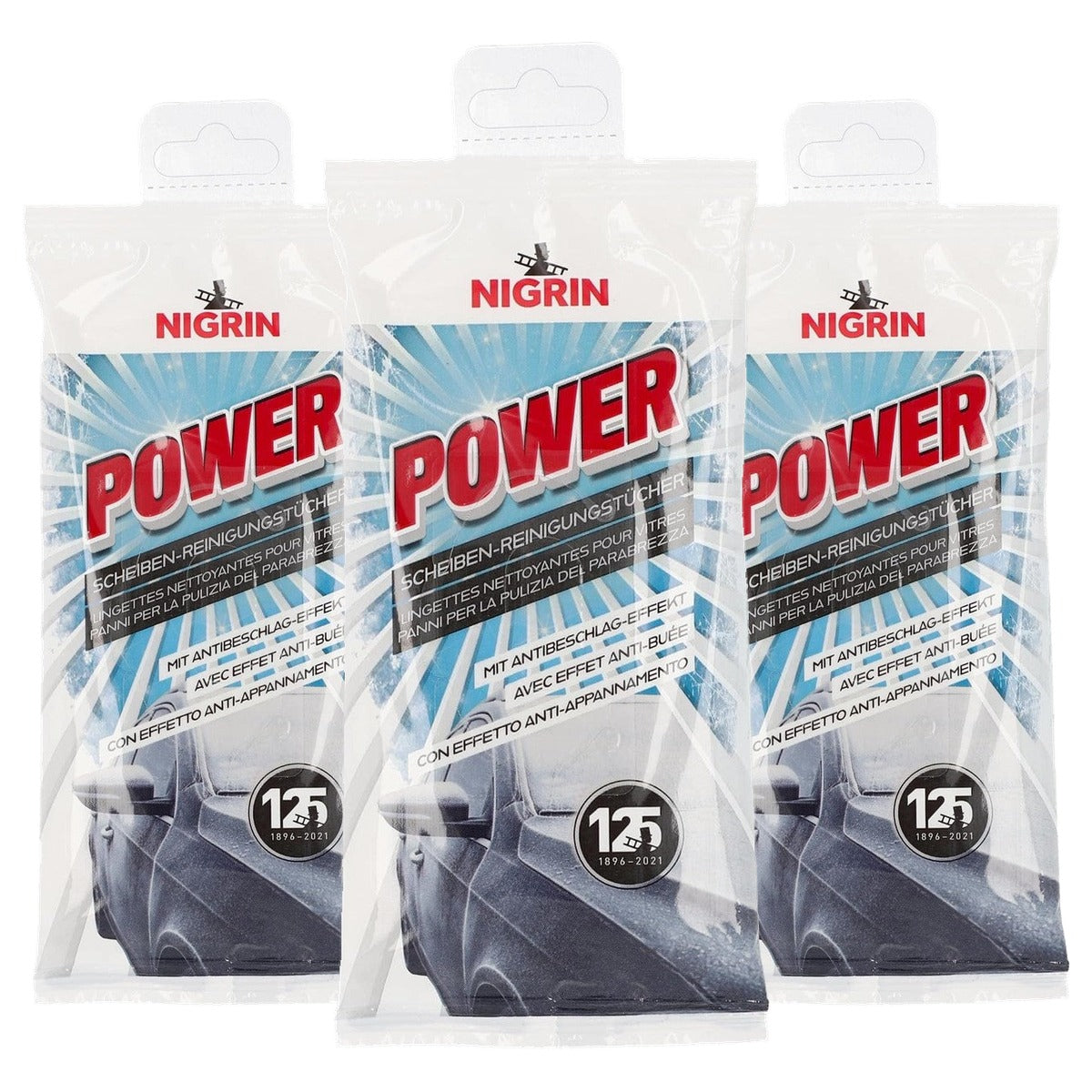 NIGRIN Power ruitenreinigingsdoekjes 3 x 20 stuks - Voordeelverpakking
