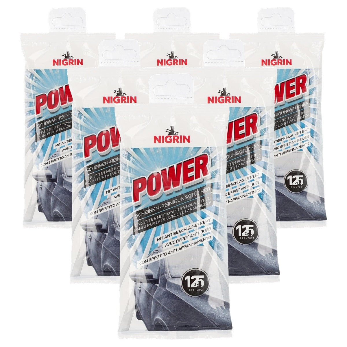 NIGRIN Power ruitenreinigingsdoekjes 6 x 20 stuks - Voordeelverpakking