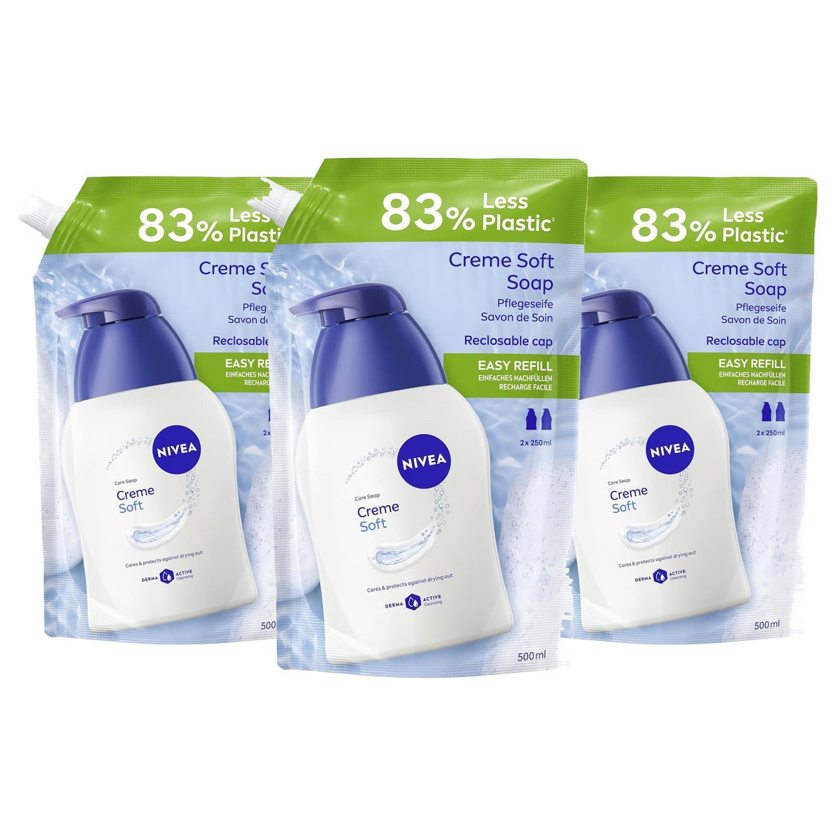 NIVEA Crème Soft verzorgingszeep navulzak 3 x 500 ml - Voordeelverpakking