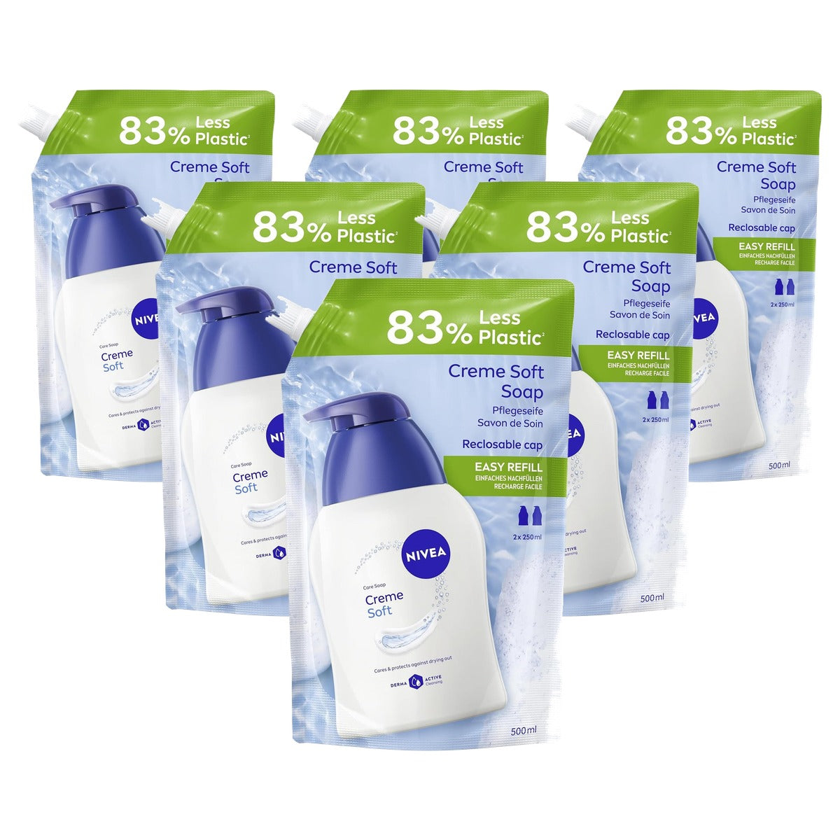 NIVEA Crème Soft verzorgingszeep navulzak 6 x 500 ml - Voordeelverpakking