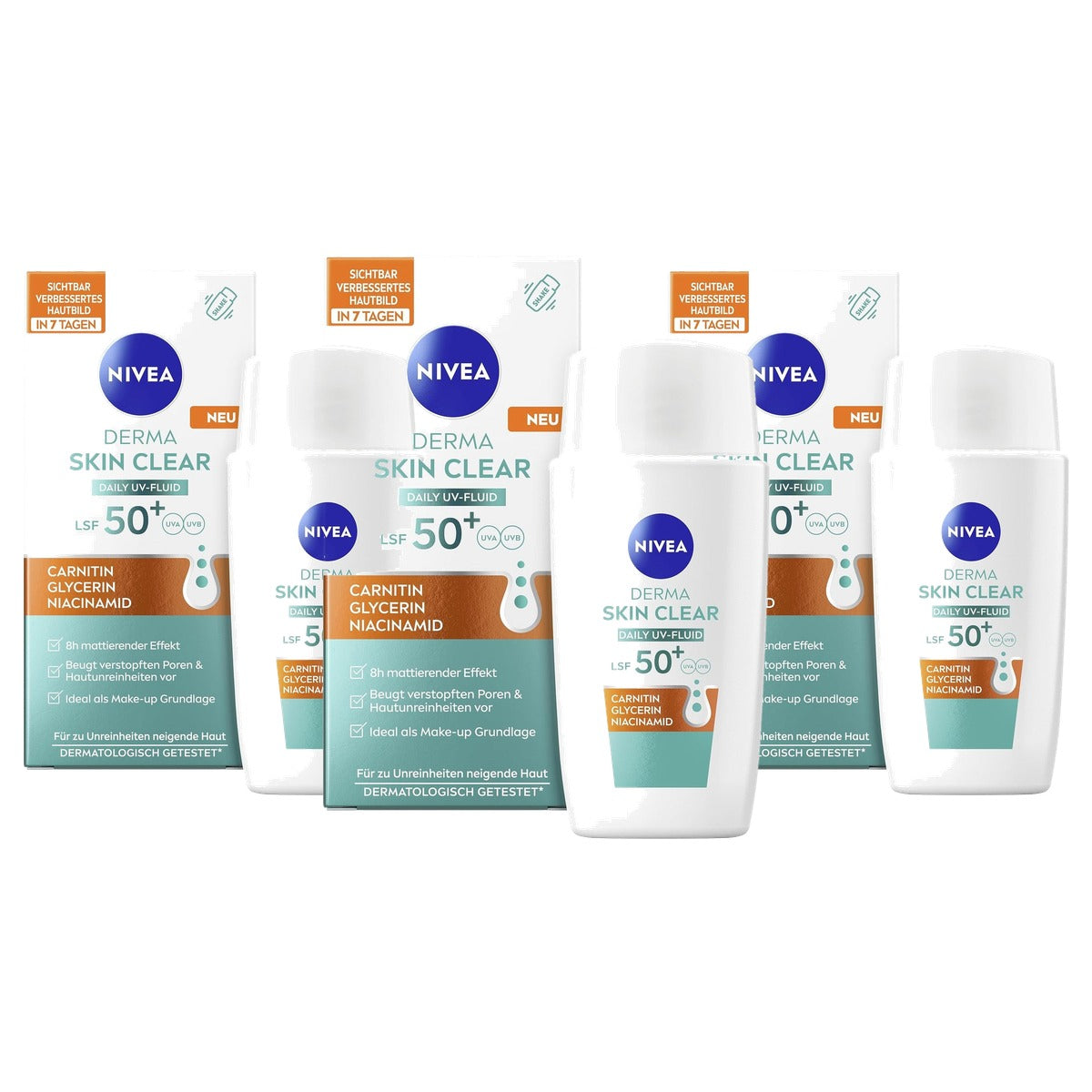 NIVEA Derma Skin Clear Daily UV-vloeistof SPF 50+ 3 x 40 ml - Voordeelverpakking
