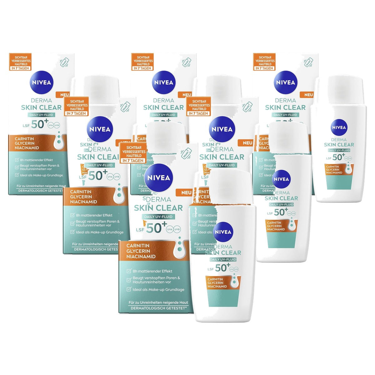 NIVEA Derma Skin Clear Daily UV-vloeistof SPF 50+ 6 x 40 ml - Voordeelverpakking