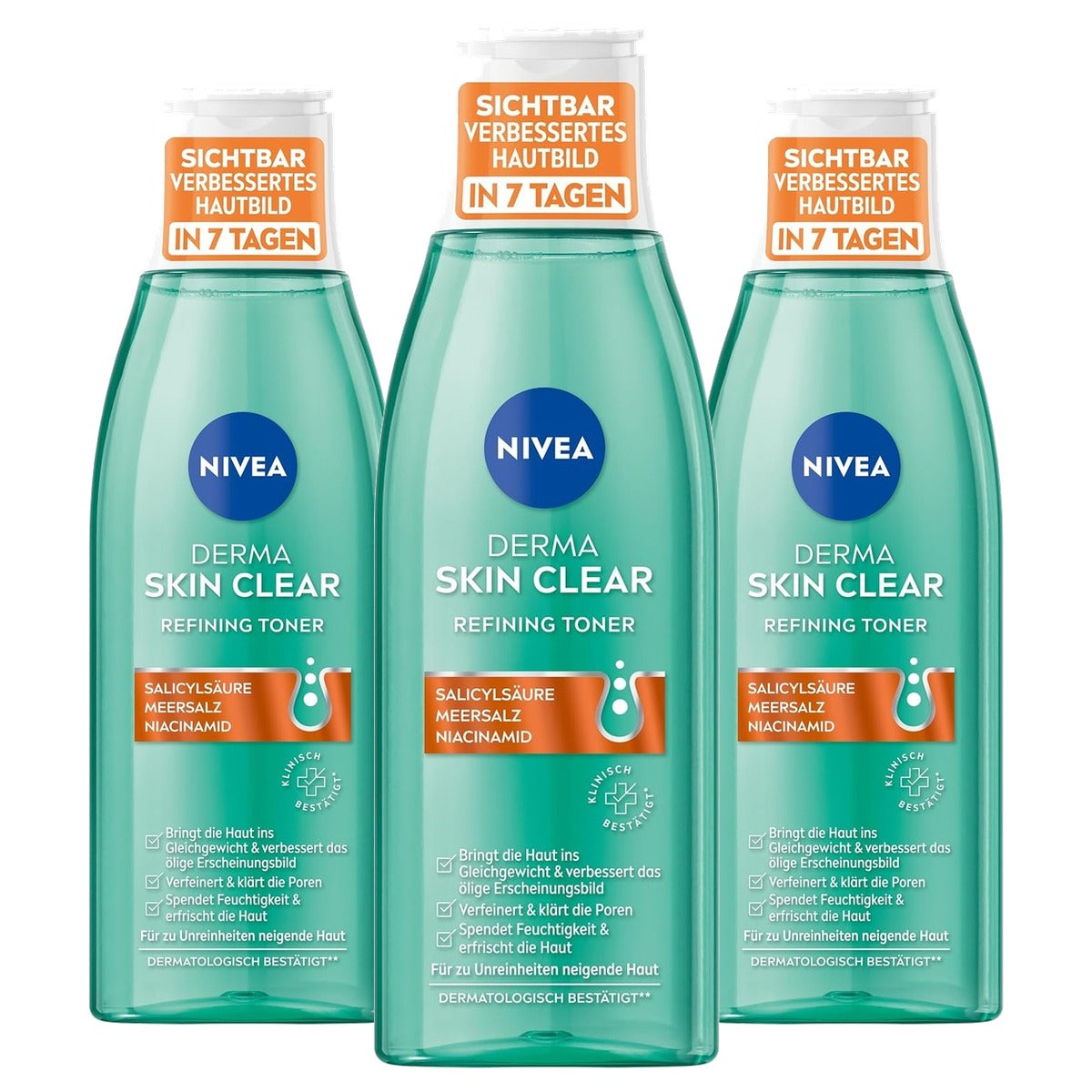 NIVEA Derma Skin Clear Refining Toner 3 x 200 ml - Voordeelverpakking