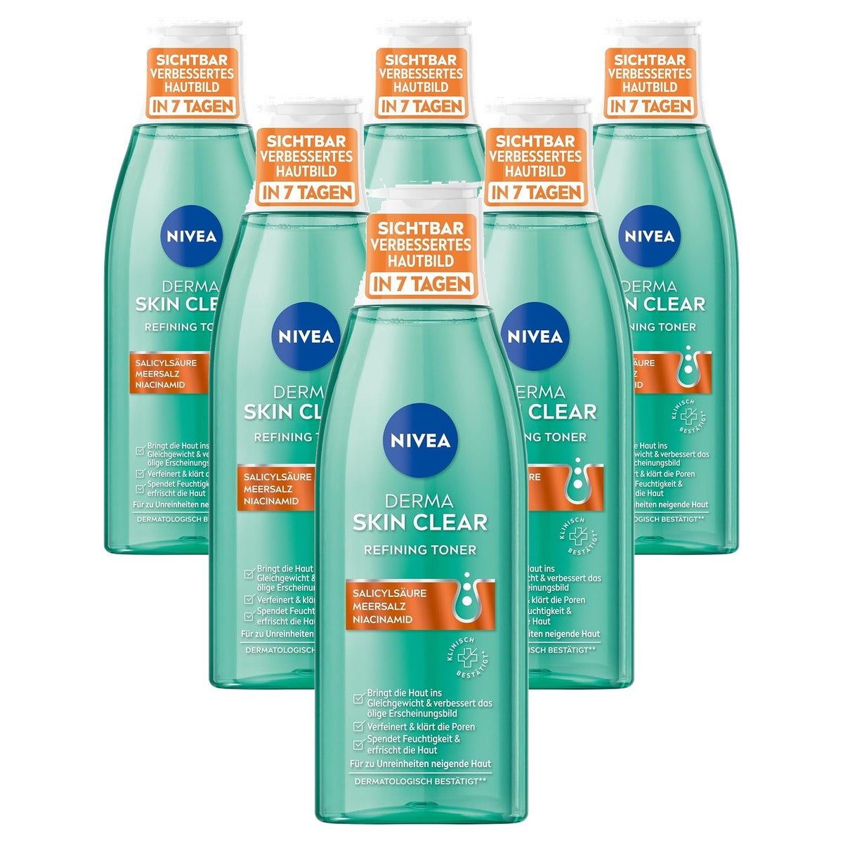 NIVEA Derma Skin Clear Refining Toner 6 x 200 ml - Voordeelverpakking