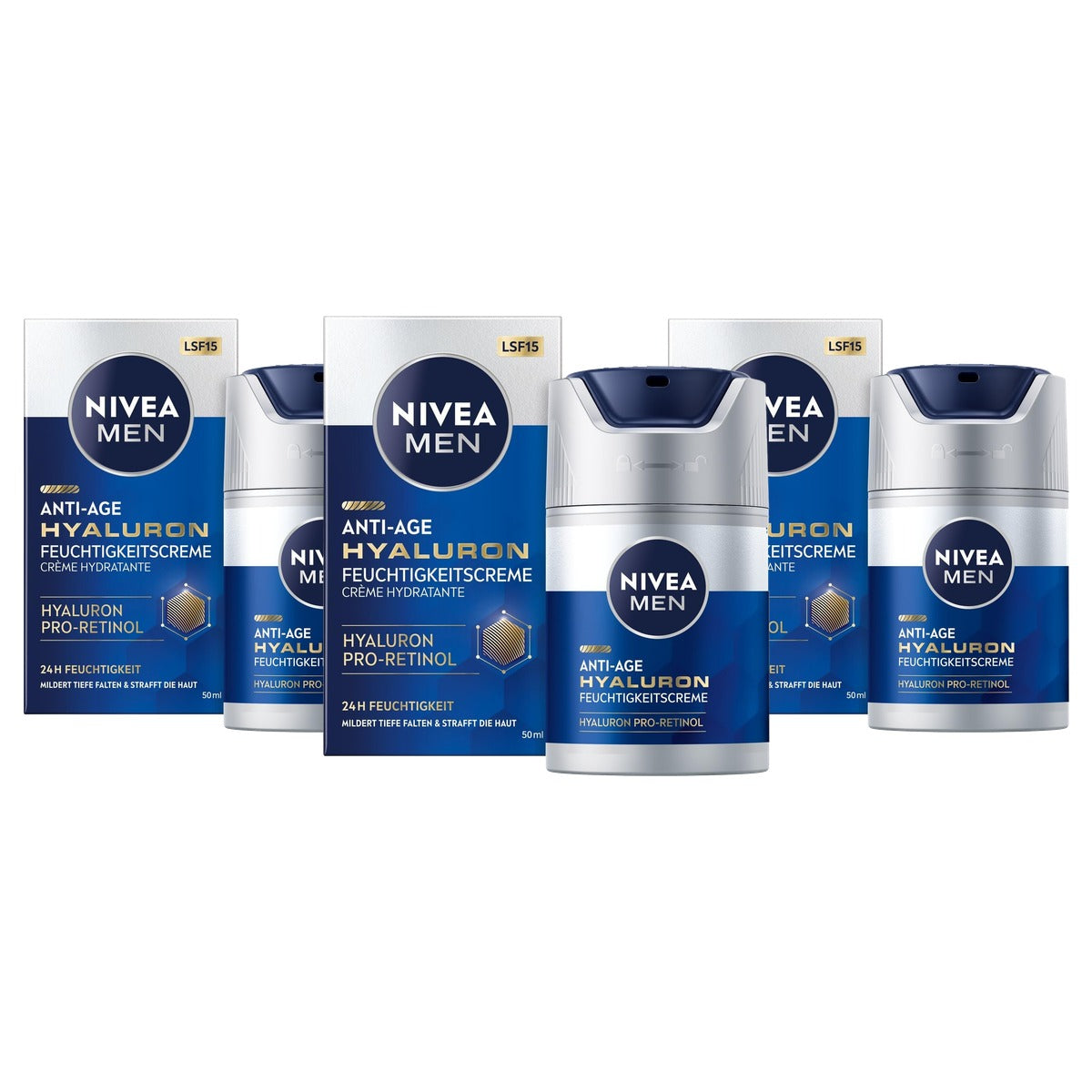 NIVEA MEN Anti-Age Hyaluron Crème SPF 15 3 x 50 ml - Voordeelverpakking