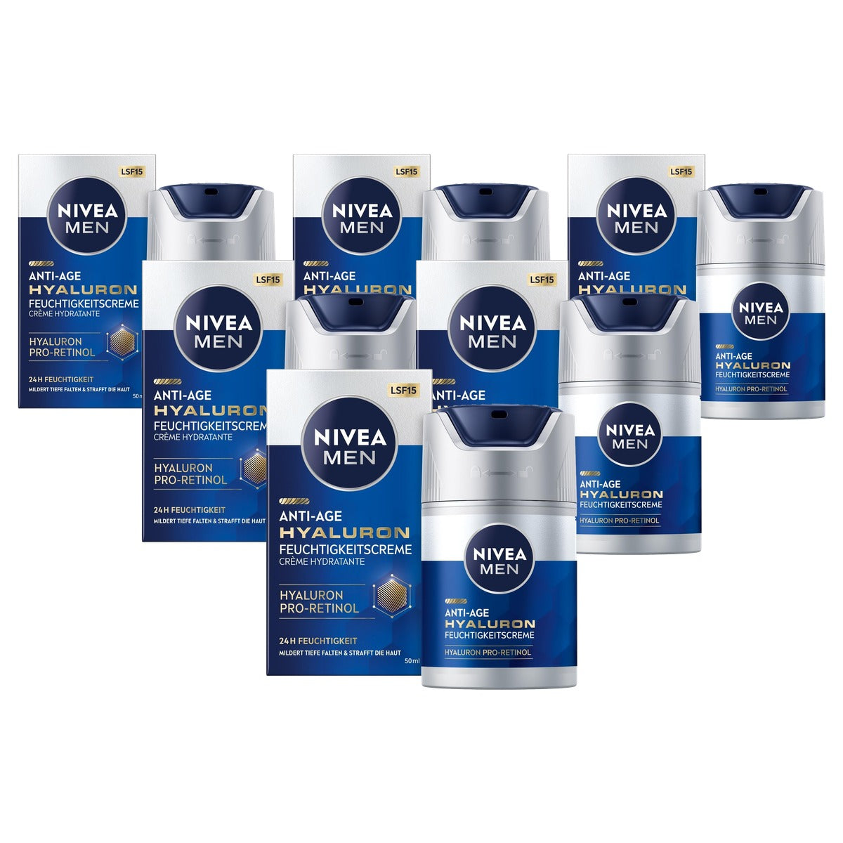 NIVEA MEN Anti-Age Hyaluron Crème SPF 15 6 x 50 ml - Voordeelverpakking