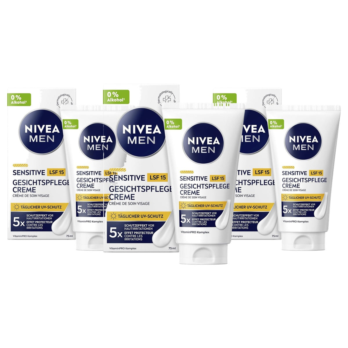 NIVEA MEN Sensitive gezichtscrème SPF 15 3 x 75 ml - Voordeelverpakking