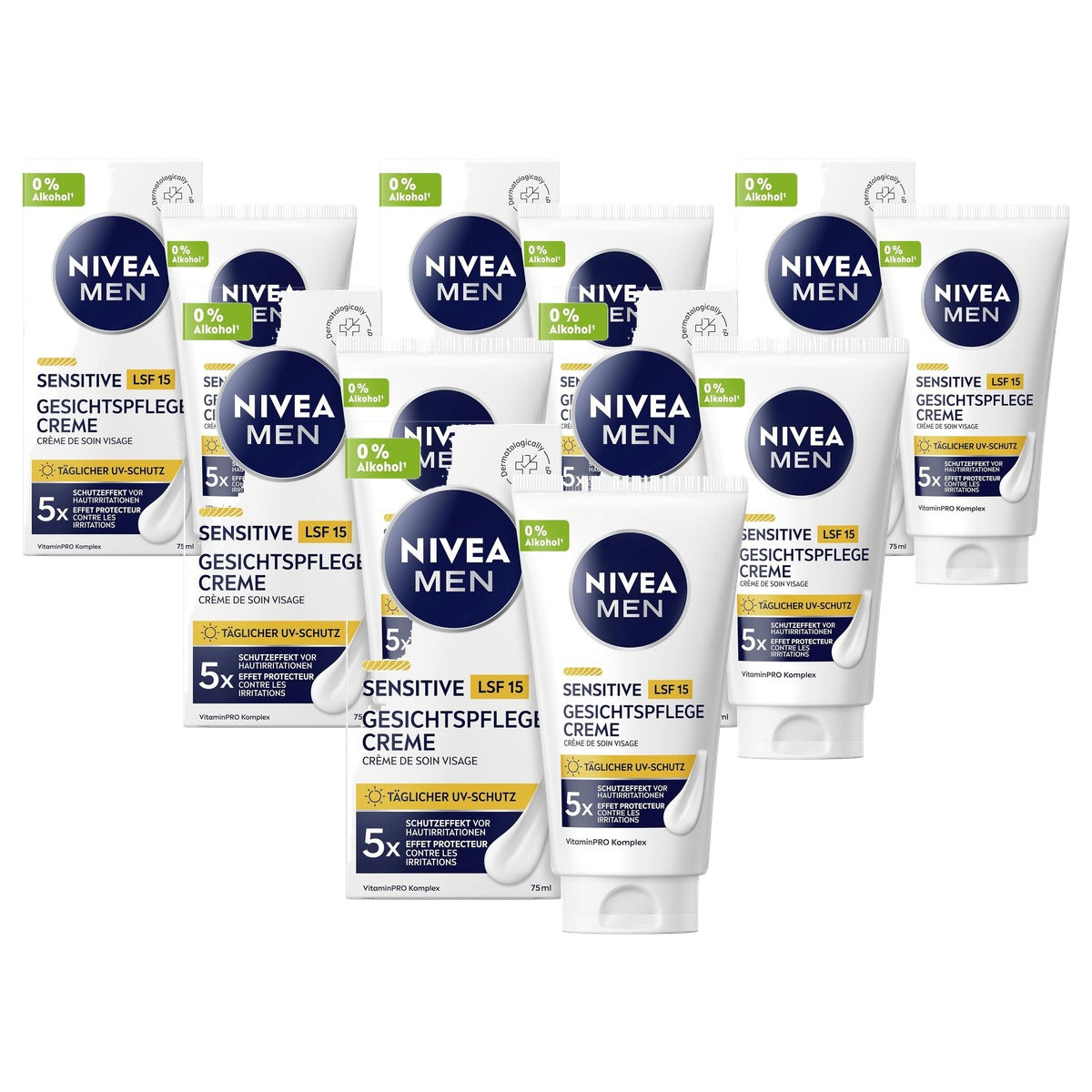 NIVEA MEN Sensitive gezichtscrème SPF 15 6 x 75 ml - Voordeelverpakking