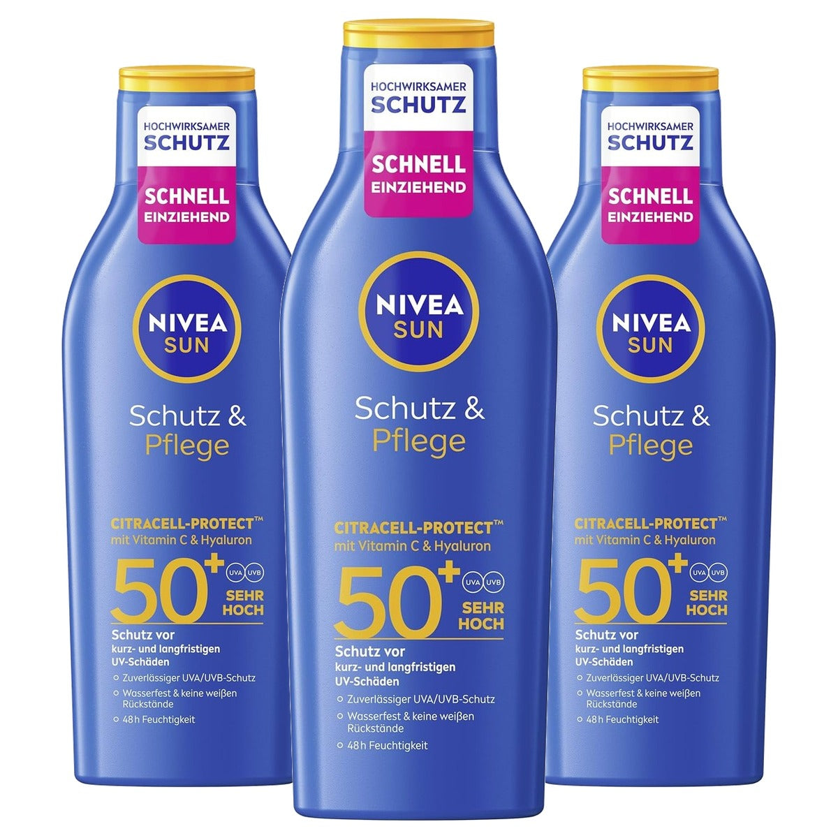Nivea Sun Bescherming & verzorging zonnelotion SPF 50+ 3 x 200 ml - Voordeelverpakking