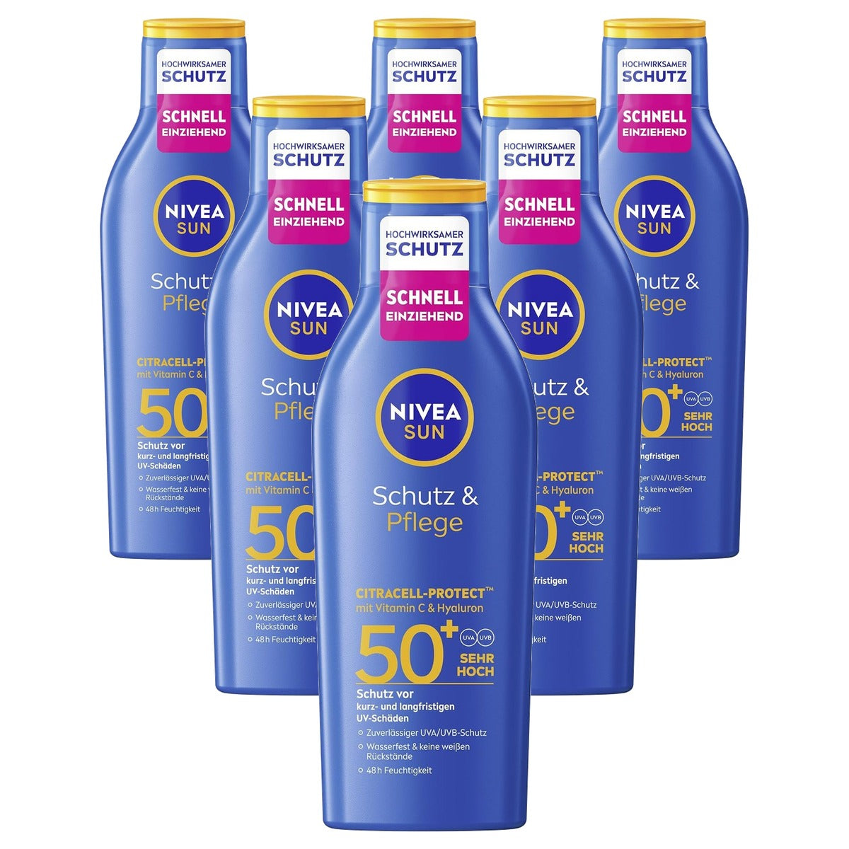 Nivea Sun Bescherming & verzorging zonnelotion SPF 50+ 6 x 200 ml - Voordeelverpakking