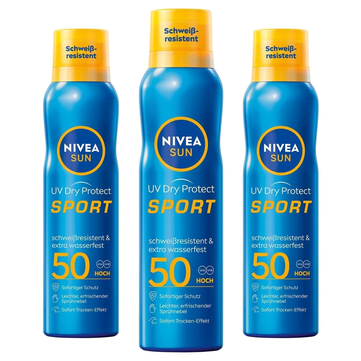 NIVEA Sun UV Dry Protect Zonnebrandspray SPF 50 3 x 200 ml - Voordeelverpakking