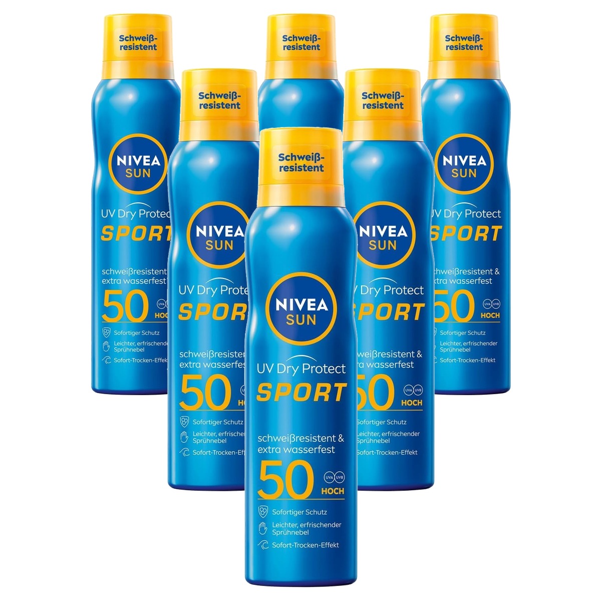 NIVEA Sun UV Dry Protect Zonnebrandspray SPF 50 6 x 200 ml - Voordeelverpakking