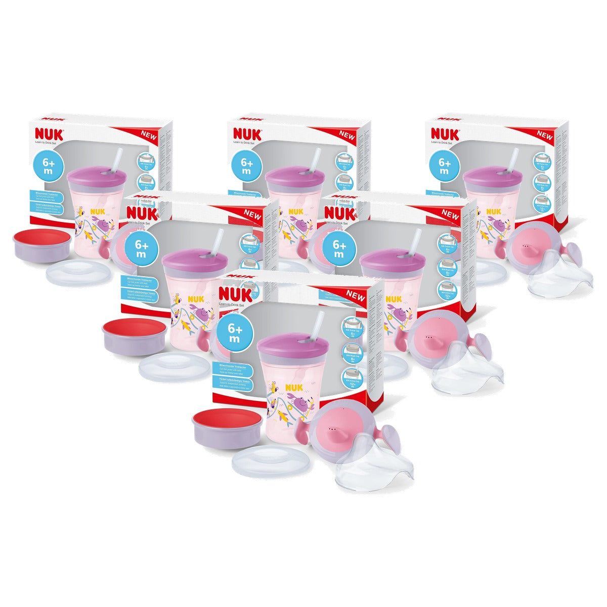 NUK 3-in-1 drinktrainingsset 230 ml paarse krab 6 x 230 ml - Voordeelverpakking