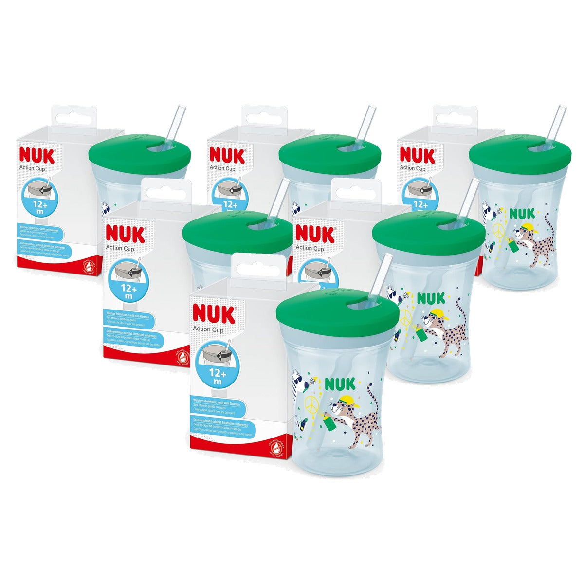 NUK Action Cup Drinkbeker groen luipaard 6 x 230 ml - Voordeelverpakking