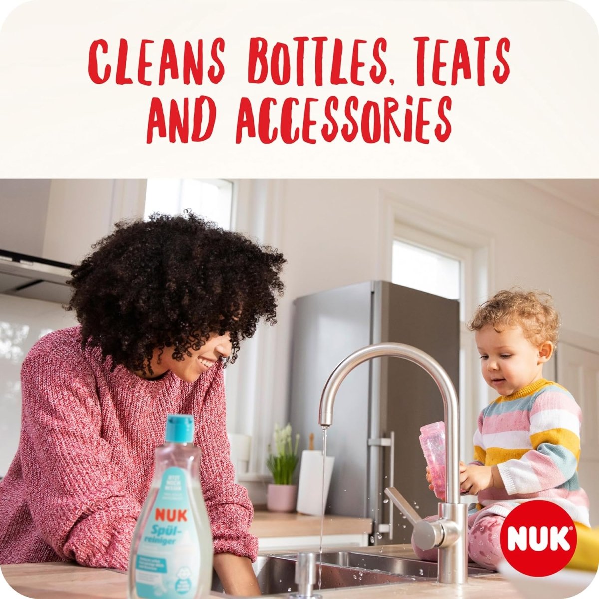 NUK - Babyflaschenreiniger | 500 ml | Ideal zur Reinigung von Babyflaschen, Saugern und Zubehör | Duftstofffreier Reiniger | pH - neutral | 100 % wiederverwertbare Flasche | 3 Stück door Huishoudvoordeel nu bij Huishoudvoordeel
