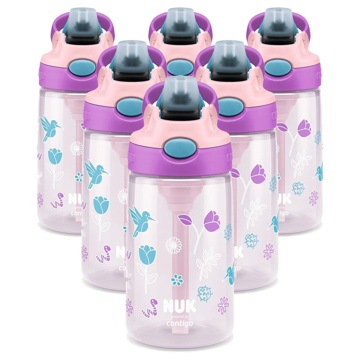 NUK Easy Straw Cup Drinkfles met rietje tulp 6 x 420 ml - Voordeelverpakking