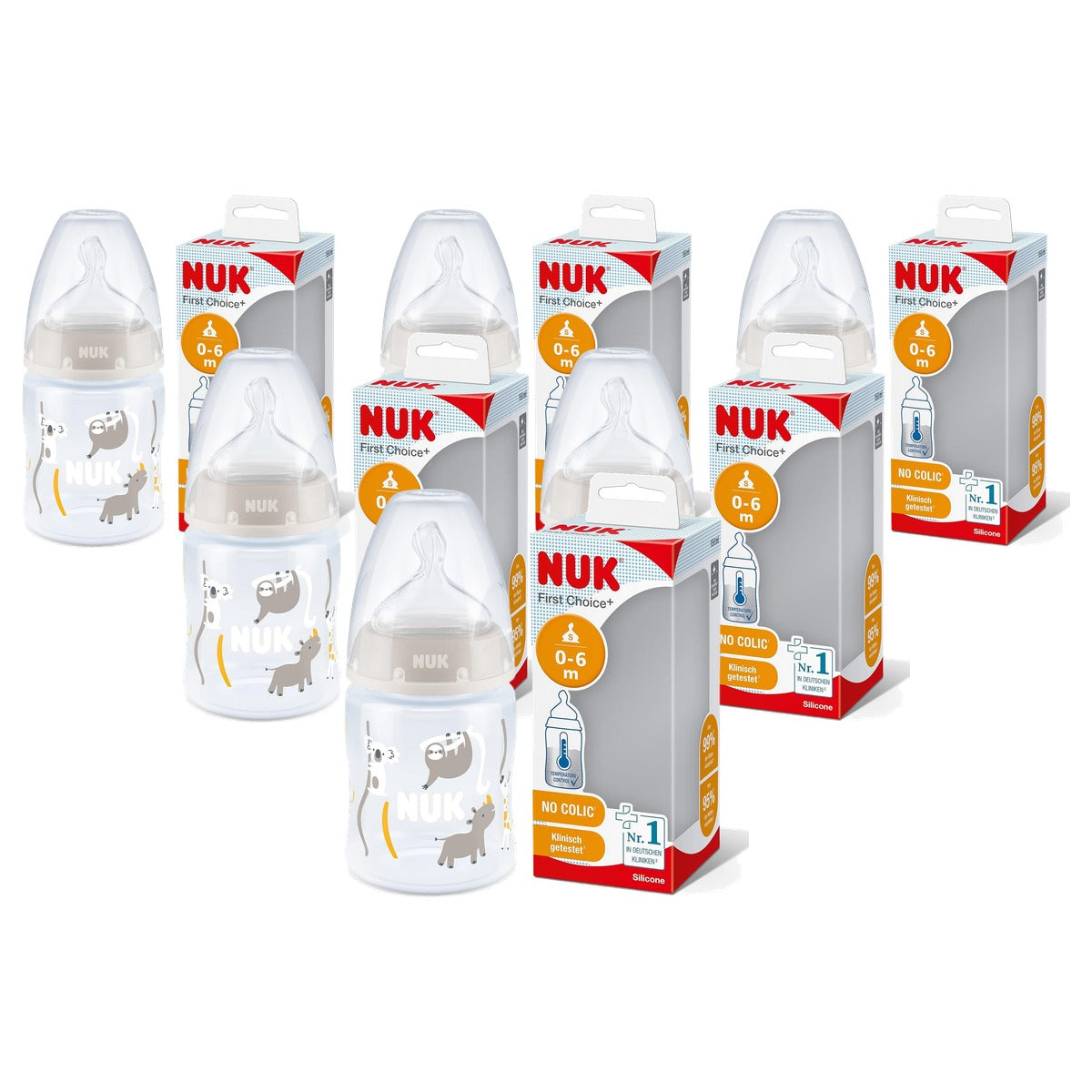 NUK First Choice+ Babyfles Safari neutraal 0-6 maanden 6 x 150 ml - Voordeelverpakking