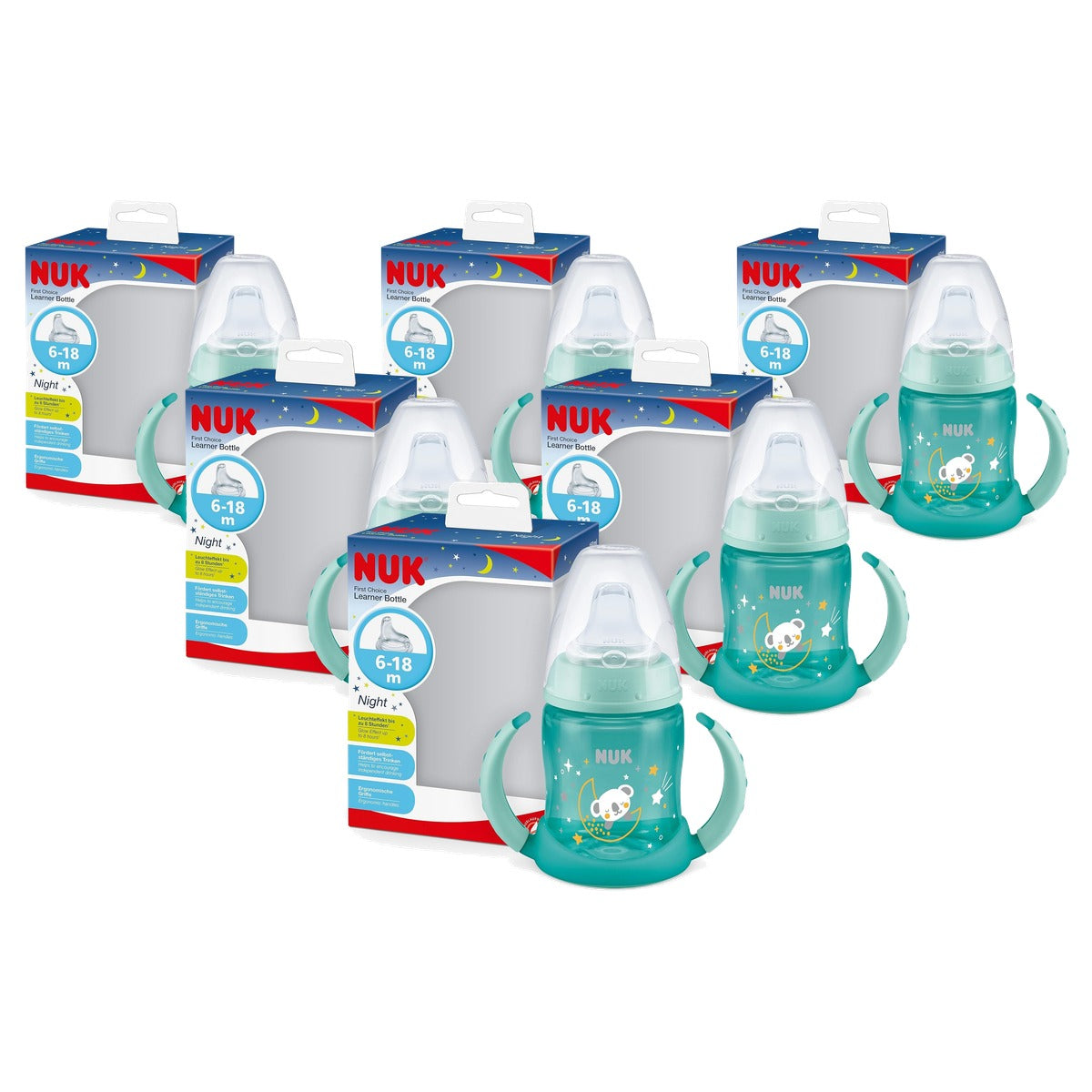 NUK First Choice Drinkbeker Night Koala turquoise 6 x 150 ml - Voordeelverpakking