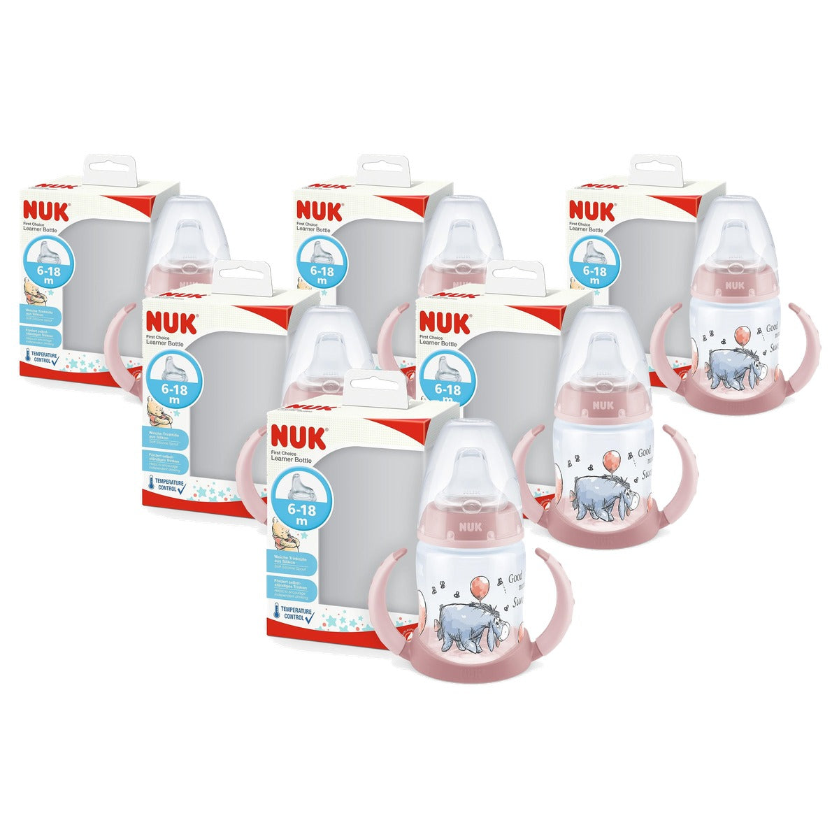 NUK First Choice+ drinkfles Winnie de Poeh roze 6 x 150 ml - Voordeelverpakking