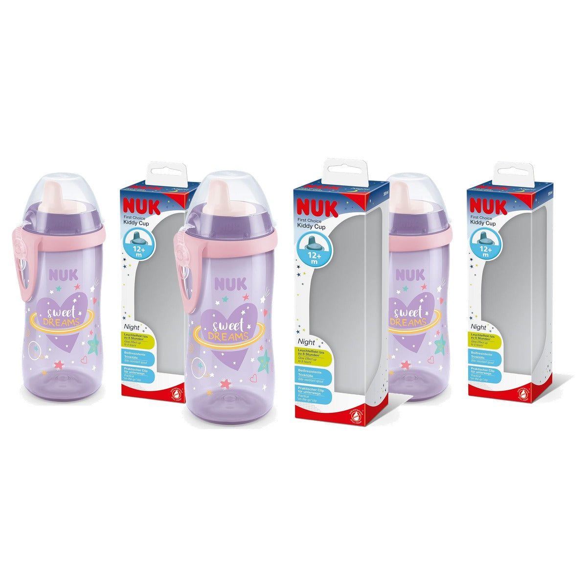 NUK Kiddy Cup Night drinkbeker paars 12+ maanden 3 x 300 ml - Voordeelverpakking