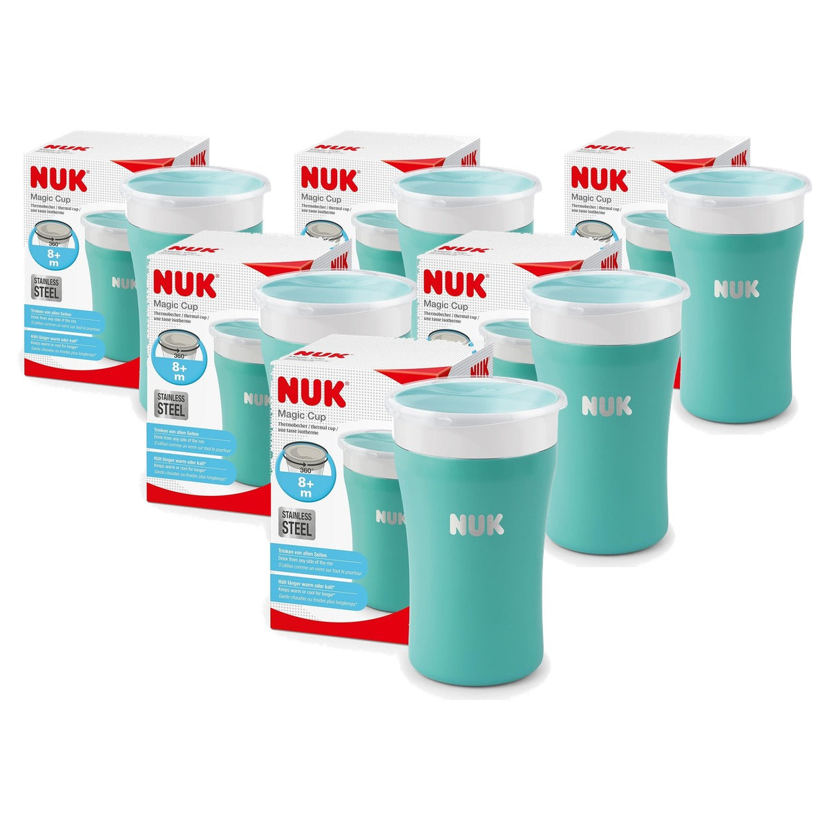 NUK Magic Cup Drinkbeker roestvrij staal, blauw, 8+ maanden 6 x 230 ml - Voordeelverpakking