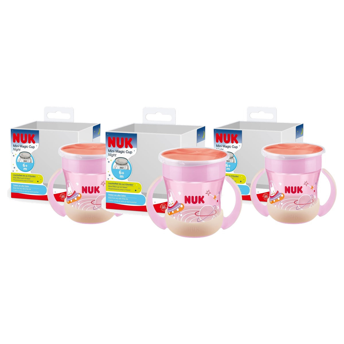 NUK Mini Magic Cup Night drinkbeker roze 3 x 160 ml - Voordeelverpakking