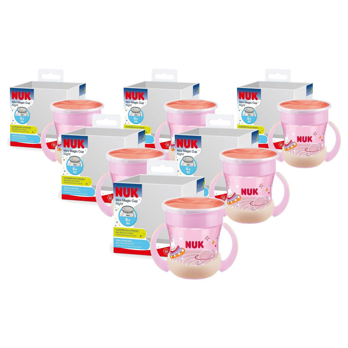 NUK Mini Magic Cup Night drinkbeker roze 6 x 160 ml - Voordeelverpakking