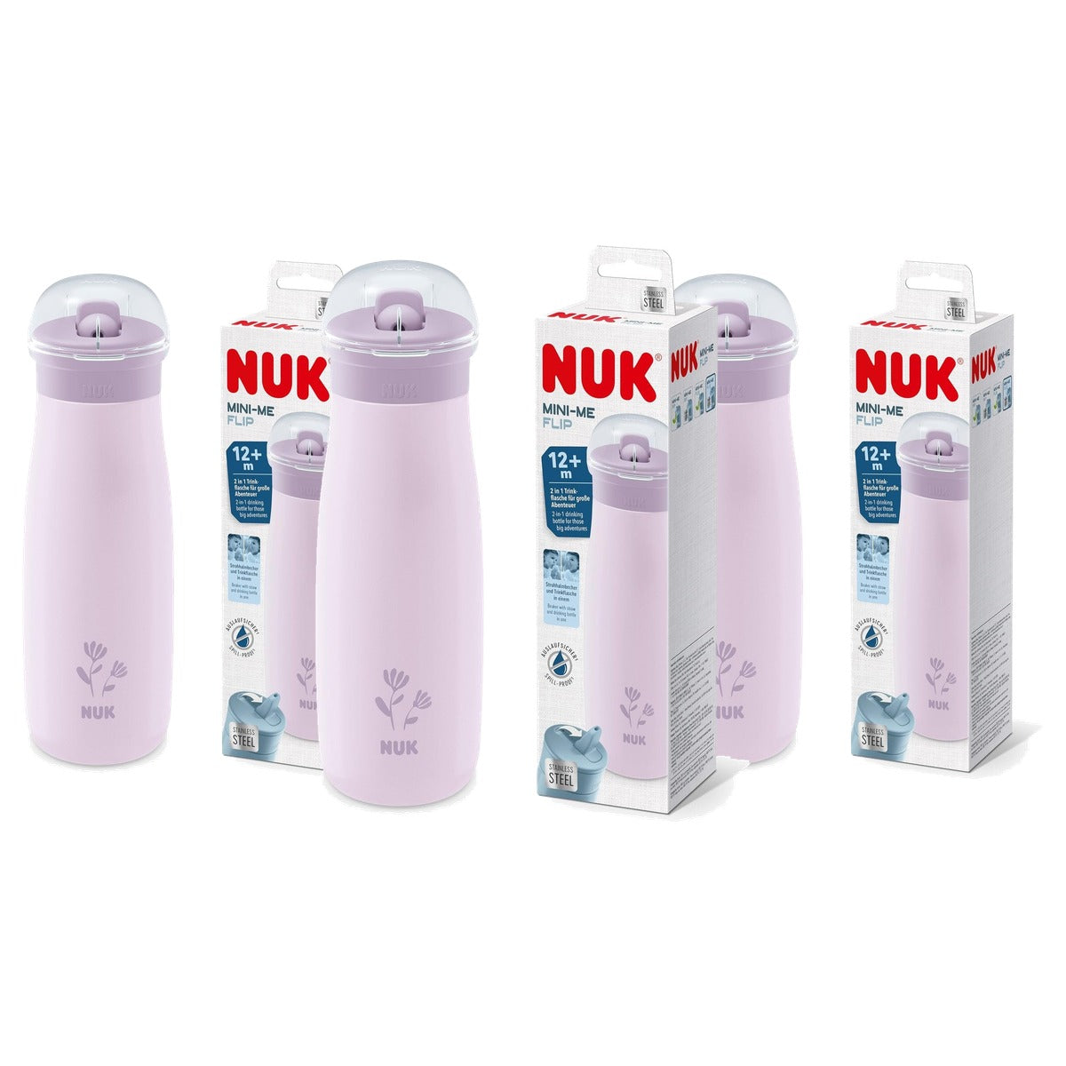 NUK Mini-Me Flip rietjesfles paarse bloem 3 x 500 ml - Voordeelverpakking