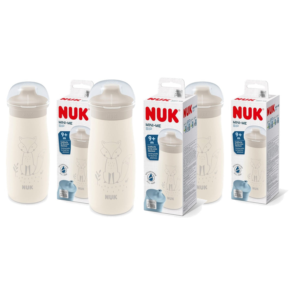 NUK Mini-Me Sip waterfles lichtbruin vos 3 x 300 ml - Voordeelverpakking