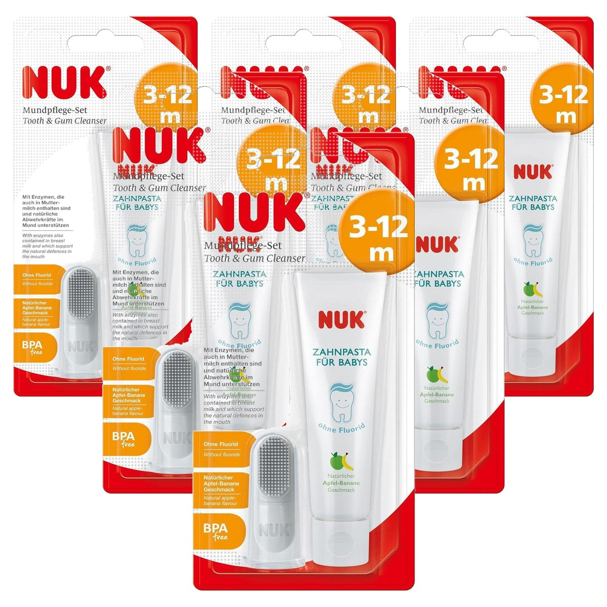 NUK Mondverzorgingsset baby-tandpasta en vingertandenborstel 6 x 1 stuk - Voordeelverpakking