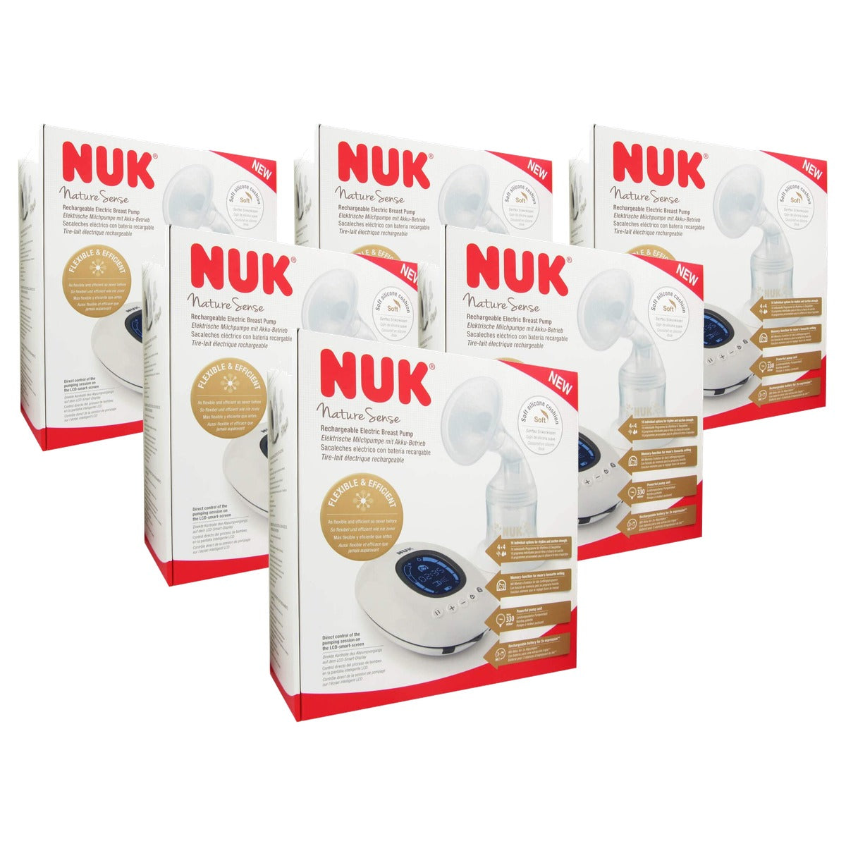 NUK Nature Sense elektrische borstkolf met accu 6 x 150 ml - Voordeelverpakking